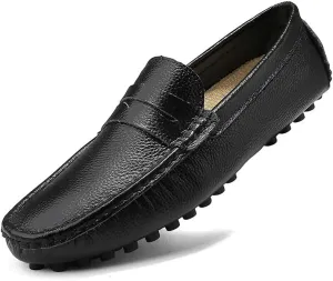 Mens Loafers Square Toe PU Leather Penny Driving Loafers Anti-Slip Flexible Comfortable Casual Wedding Slip On(Color:Black,Size:11)