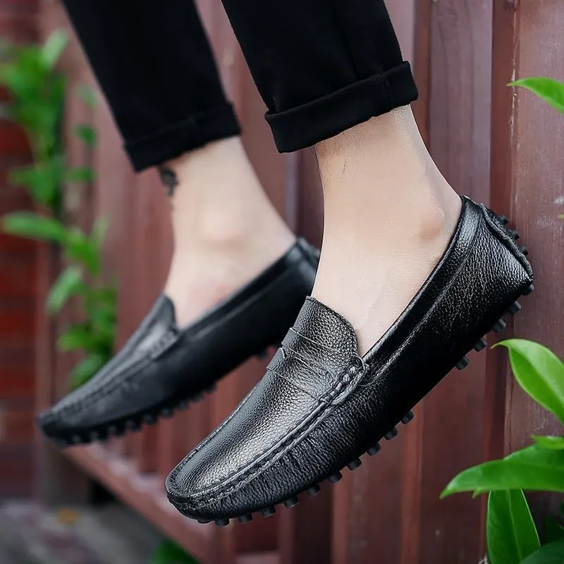 Mens Loafers Square Toe PU Leather Penny Driving Loafers Anti-Slip Flexible Comfortable Casual Wedding Slip On(Color:Black,Size:11)