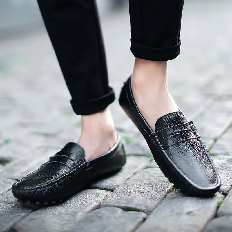 Mens Loafers Square Toe PU Leather Penny Driving Loafers Anti-Slip Flexible Comfortable Casual Wedding Slip On(Color:Black,Size:11)