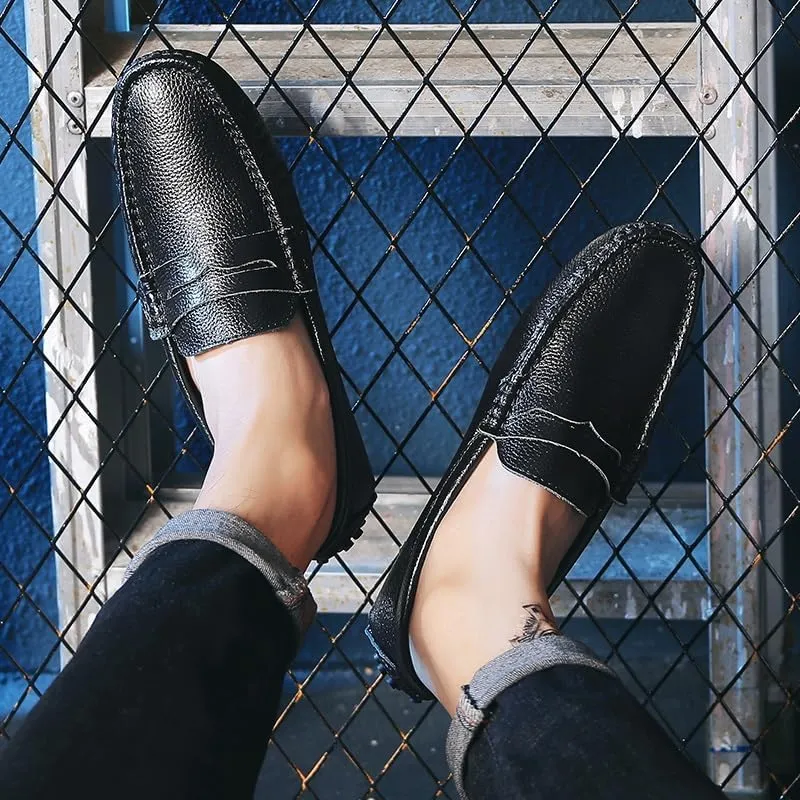 Mens Loafers Square Toe PU Leather Penny Driving Loafers Anti-Slip Flexible Comfortable Casual Wedding Slip On(Color:Black,Size:11)