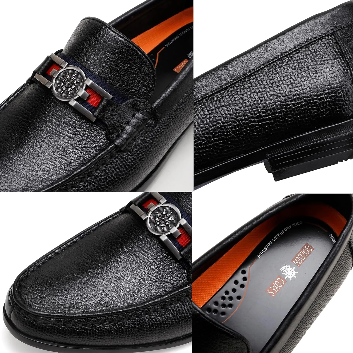 Men's Modern Bit Dress Loafers, Classic Leather Buckle Slip-on Penny Loafer Business Dress Shoes Party Loafers for Mens