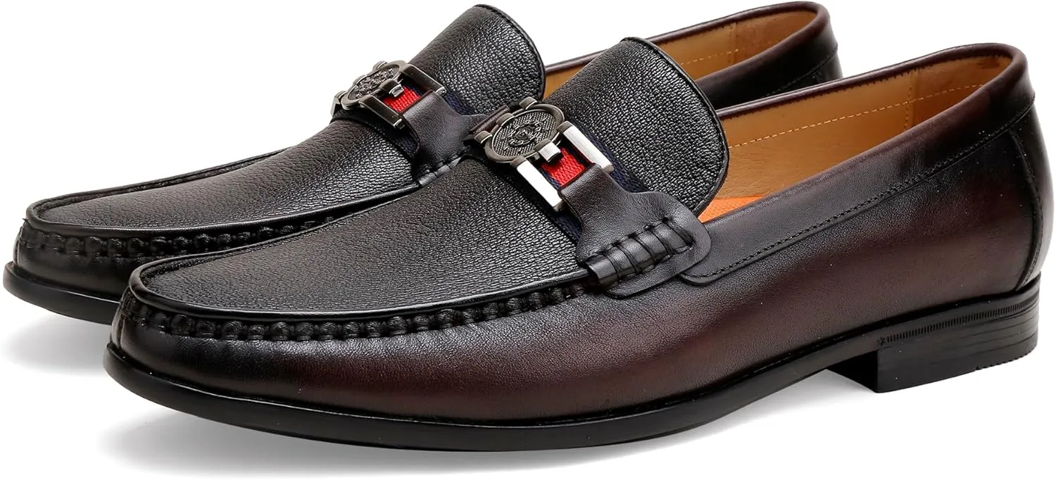 Men's Modern Bit Dress Loafers, Classic Leather Buckle Slip-on Penny Loafer Business Dress Shoes Party Loafers for Mens