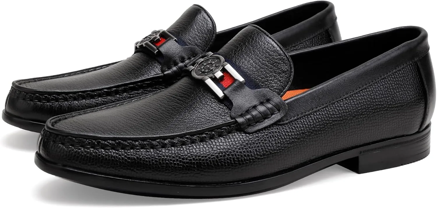 Men's Modern Bit Dress Loafers, Classic Leather Buckle Slip-on Penny Loafer Business Dress Shoes Party Loafers for Mens