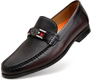 Men's Modern Bit Dress Loafers, Classic Leather Buckle Slip-on Penny Loafer Business Dress Shoes Party Loafers for Mens