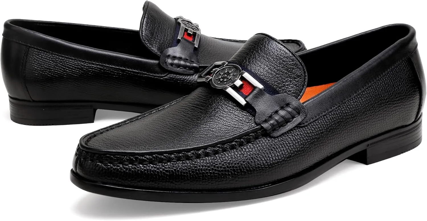 Men's Modern Bit Dress Loafers, Classic Leather Buckle Slip-on Penny Loafer Business Dress Shoes Party Loafers for Mens