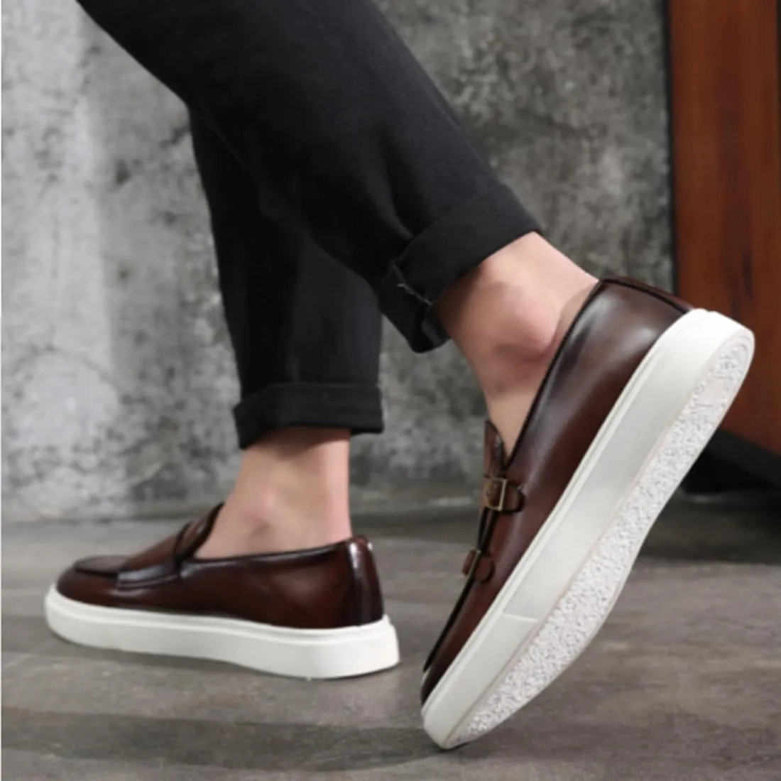 Men's Monk Strap Penny Loafers Leather Casual Slip-on Loafer Boat Shoes Fashion Non-Slip Lightweight Comfortable Walking Shoes