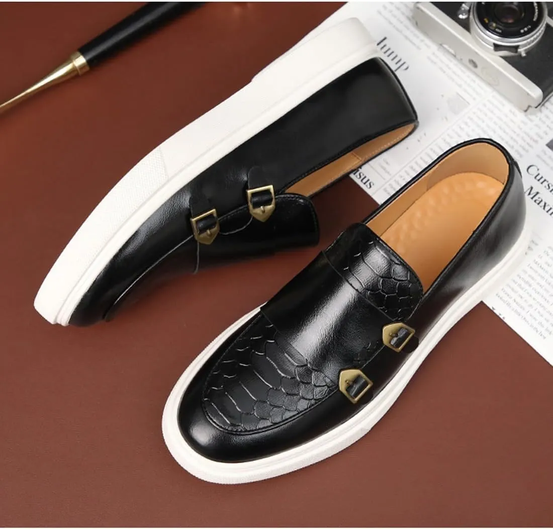 Men's Monk Strap Penny Loafers Leather Casual Slip-on Loafer Boat Shoes Fashion Non-Slip Lightweight Comfortable Walking Shoes