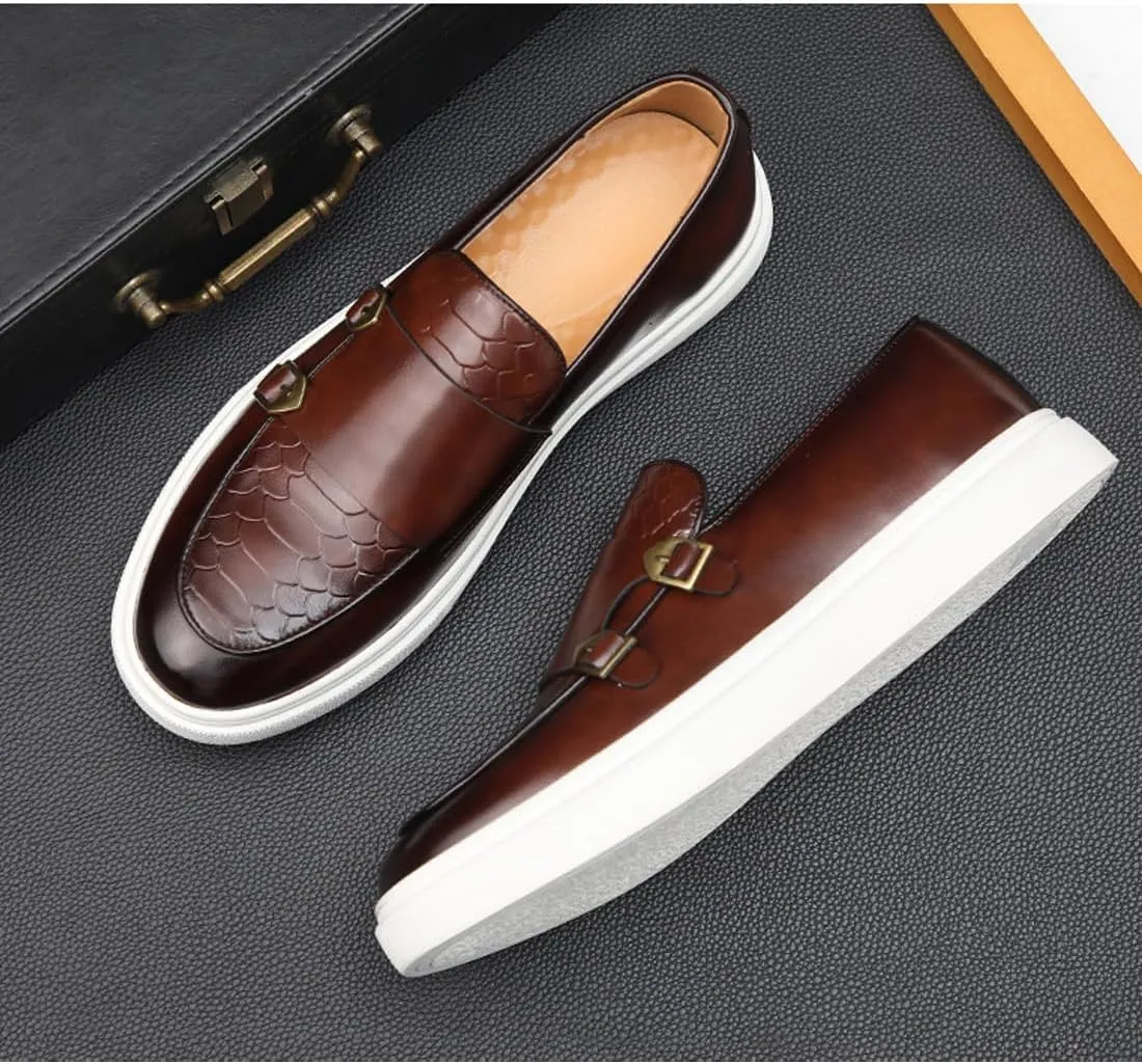 Men's Monk Strap Penny Loafers Leather Casual Slip-on Loafer Boat Shoes Fashion Non-Slip Lightweight Comfortable Walking Shoes