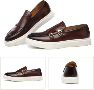 Men's Monk Strap Penny Loafers Leather Casual Slip-on Loafer Boat Shoes Fashion Non-Slip Lightweight Comfortable Walking Shoes