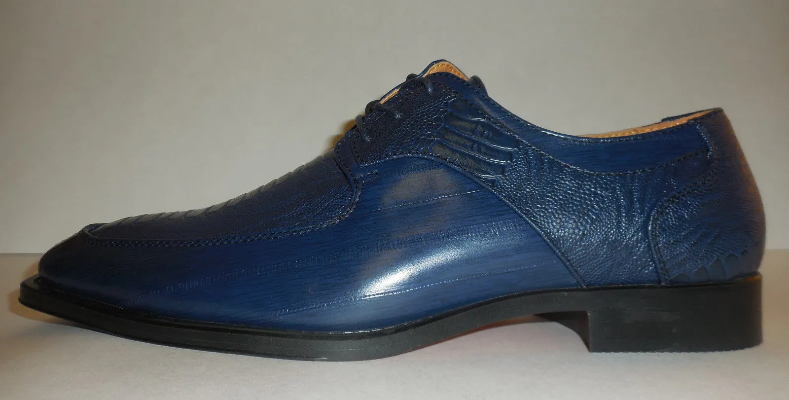 Mens Navy Blue Classic Oxfords Exotic Emboss Dress Shoes Antonio Cerrelli 6536