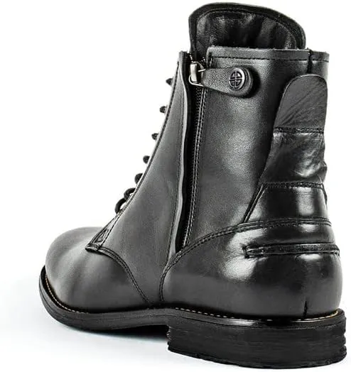 Men's Oxford boots Lace-Up Side Zipper Round Toe Low Heel Leather Boots Military Uniform Cavalry Boots Hiking Boots