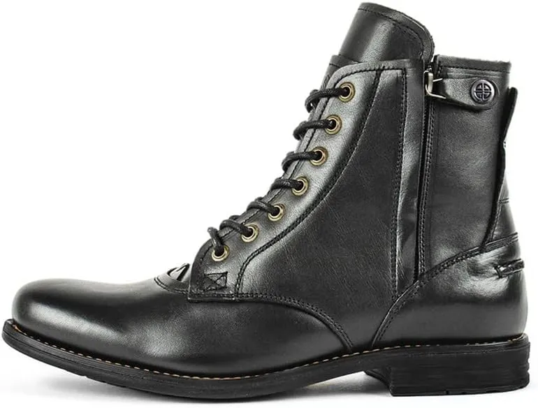 Men's Oxford boots Lace-Up Side Zipper Round Toe Low Heel Leather Boots Military Uniform Cavalry Boots Hiking Boots