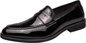 Men's Shiny Faux Patent Leather Penny Loafers Slip-On Formal Dress Shoes