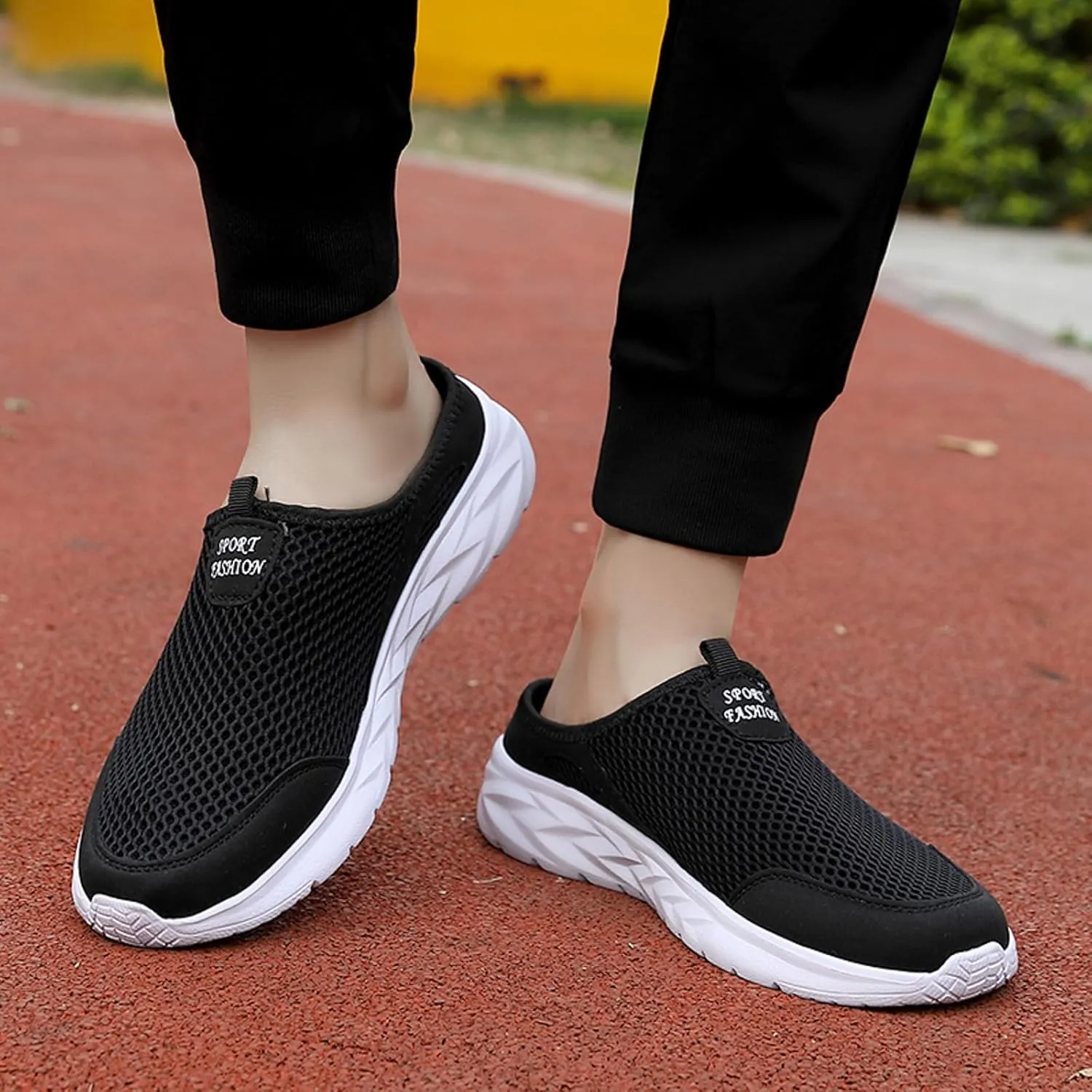 Men's Slip On Mesh Slippers Breathable Summer Shoes Lightweight Non Slip Beach Shoes Soft Flat Elderly Shoe