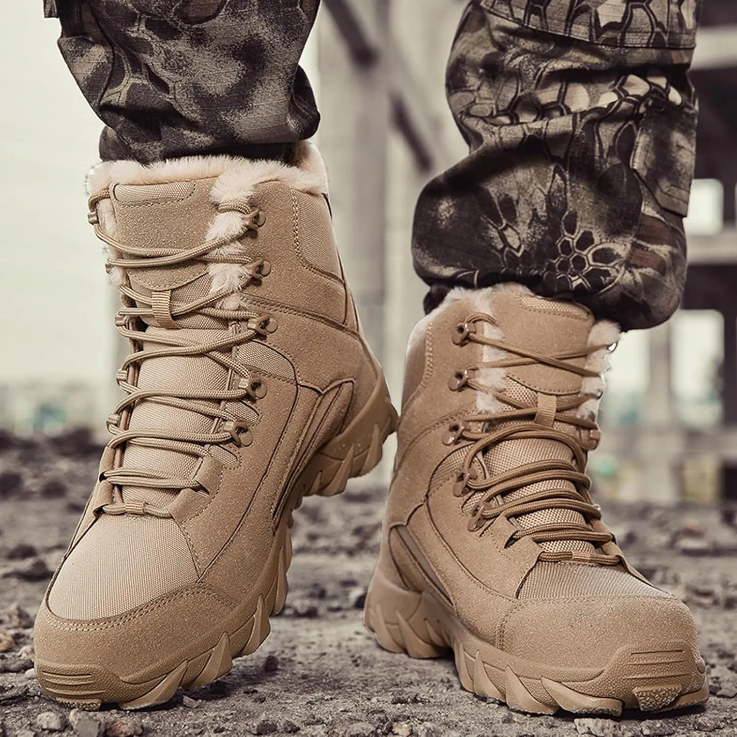 Men's Snow Boots Waterproof Men's Military Tactical Boots Outdoor Hiking Boots Non-slip Lightweight Combat Desert Warm Boots Winter