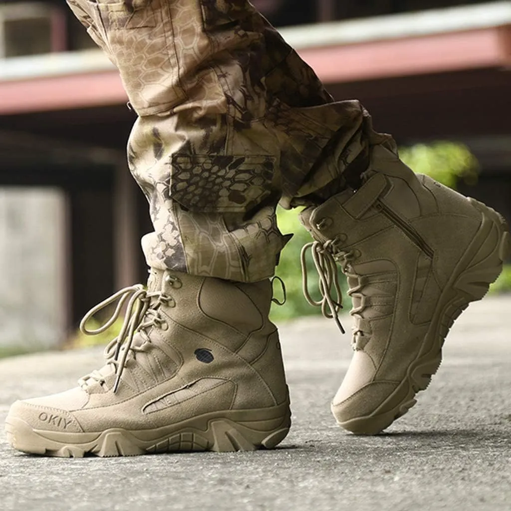 Men's Tactical Boots, Outdoor Climbing Hiking Military Combat Boots High-top Desert Training Shoes,Sand- 45/UK 10.5/US 11