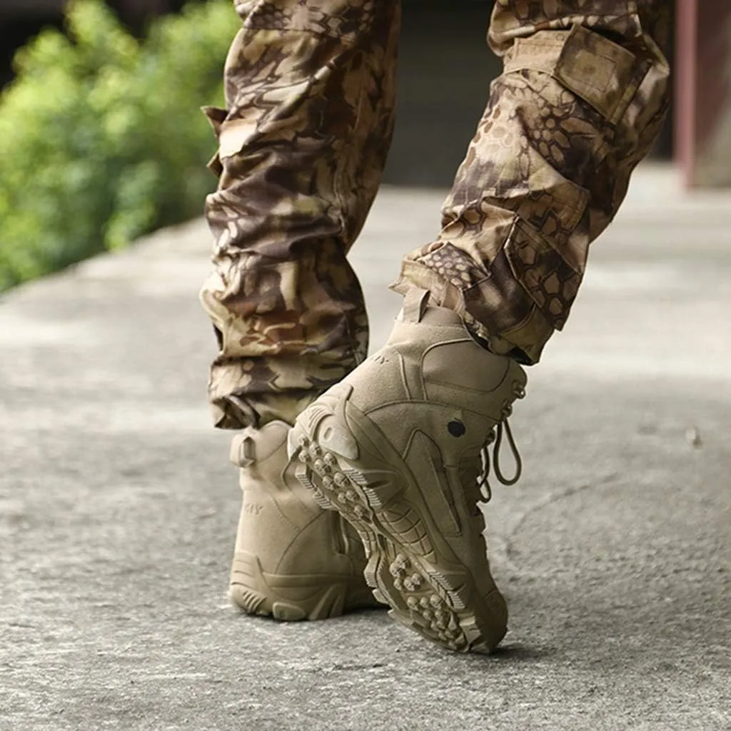 Men's Tactical Boots, Outdoor Climbing Hiking Military Combat Boots High-top Desert Training Shoes,Sand- 45/UK 10.5/US 11
