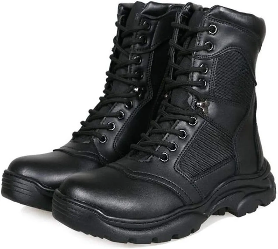 Men's Tactical Boots,High-Tops Desert Combat Boots Outdoor Climbing Hiking Breathable Cowhide Military Boots,Black A-36