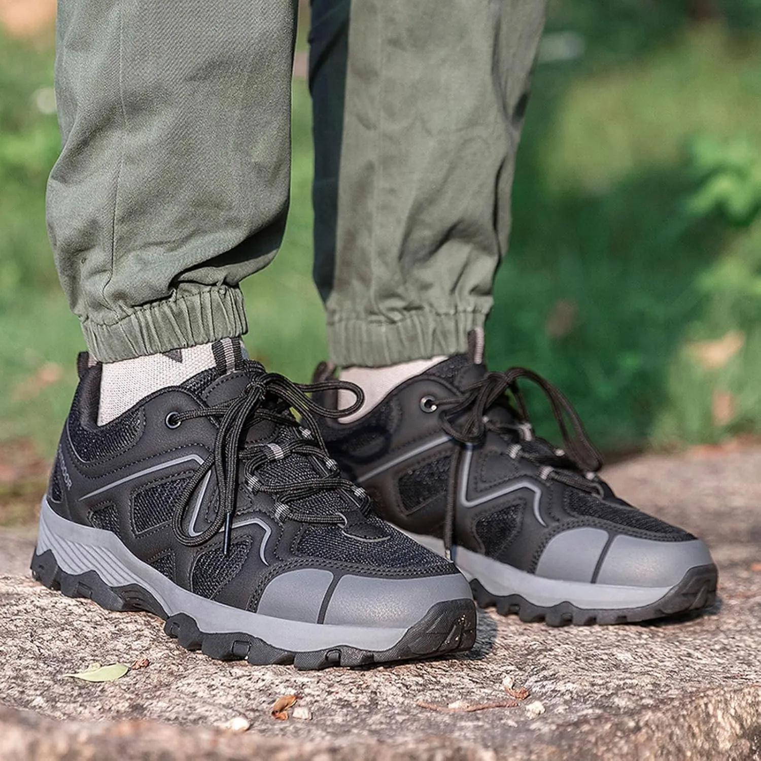 Men's Waterproof Hiking Shoes Lightweight Comfortable Non Slip Leather Walking Shoes for Outdoor Trekking Climbing Camping Mountaineering and Men Daily Work Sneakers