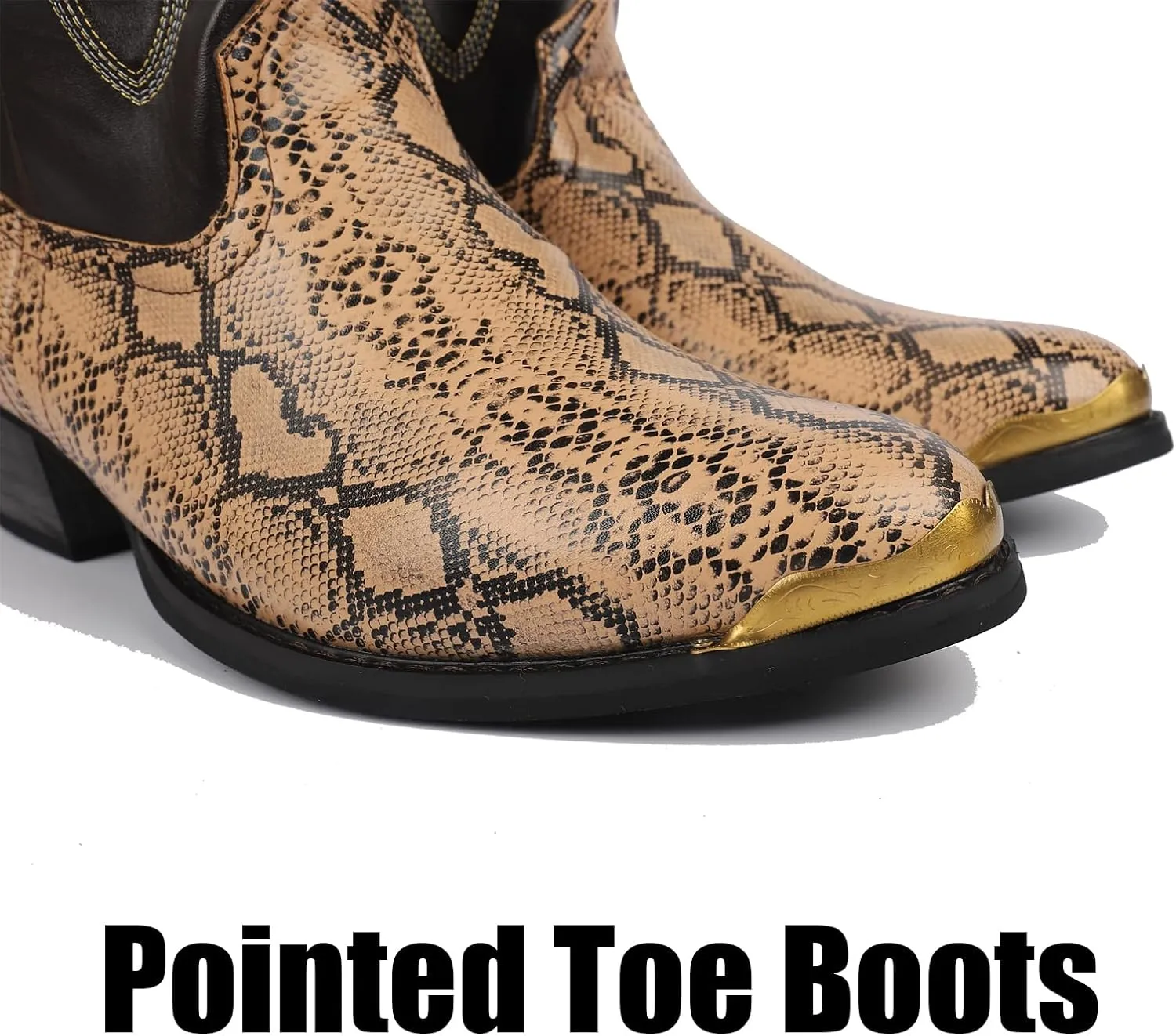 Mens Western Boots - Pull On Leather Cowboy Boots with Steel Toe and Pointed Toe - For Men's Work and Party Dress Up