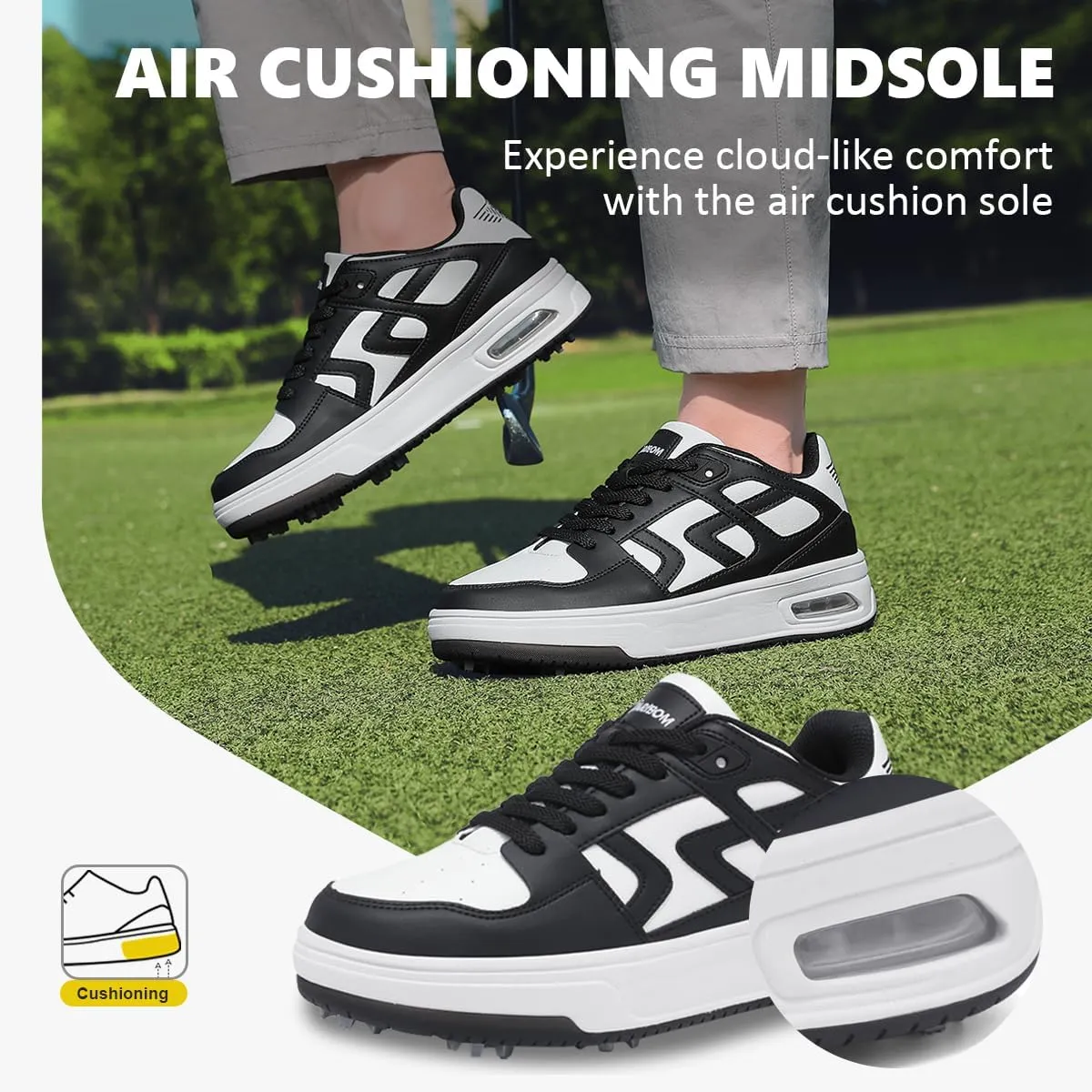 Mens Womens Cushioning Golf Shoes Spiked Waterproof Sneakers