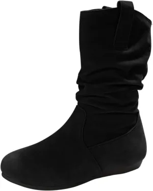 Mid Calf Boots for Women Fall Boots Ladies Fashion Solid Colour Round Toe Suede Flat Bottom Sleeve Mid Calf Boots