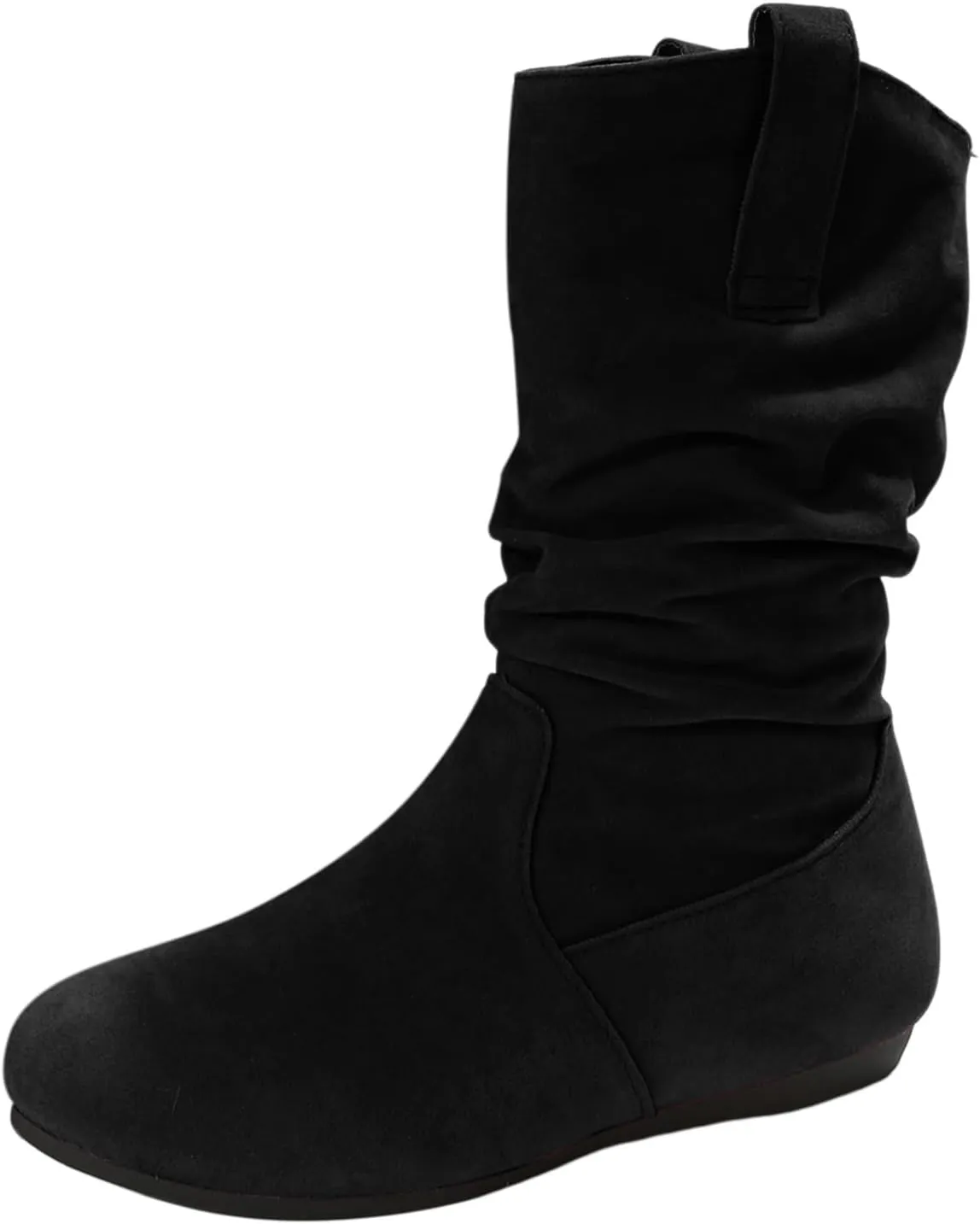 Mid Calf Boots for Women Fall Boots Ladies Fashion Solid Colour Round Toe Suede Flat Bottom Sleeve Mid Calf Boots