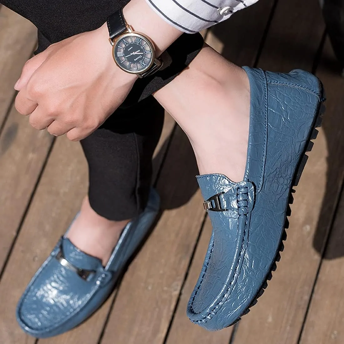 Minishion Mens Penny Loafers Buckle Sanke Driving Shoes 5555#