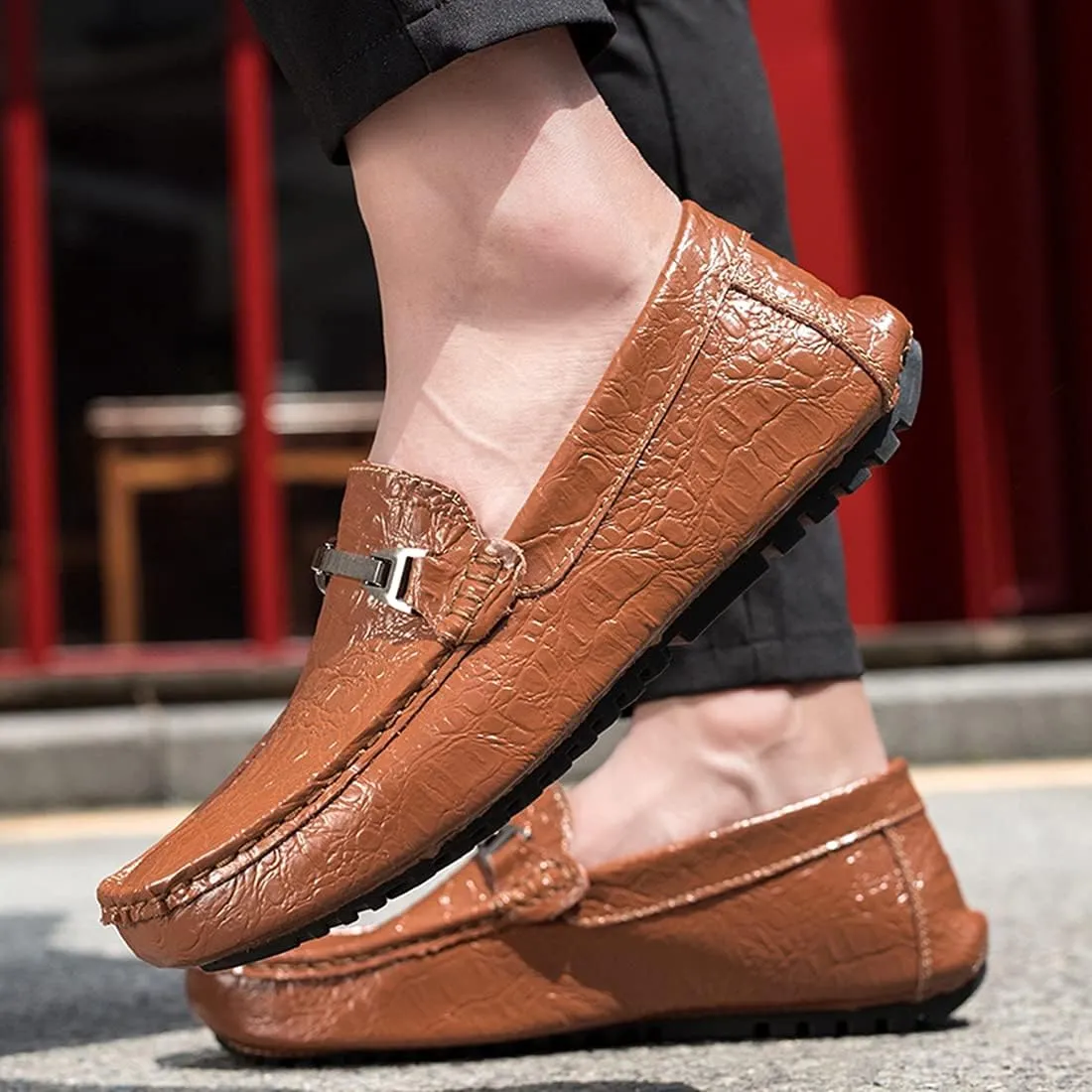 Minishion Mens Penny Loafers Buckle Sanke Driving Shoes 5555#