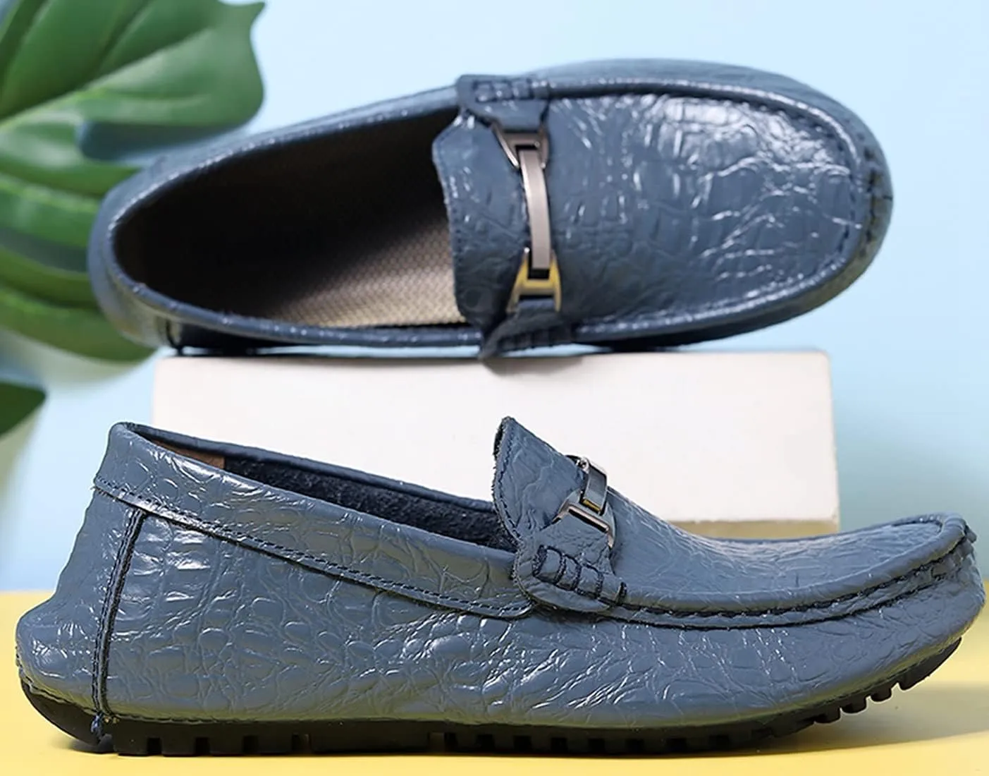 Minishion Mens Penny Loafers Buckle Sanke Driving Shoes 5555#