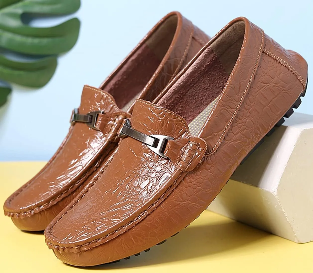 Minishion Mens Penny Loafers Buckle Sanke Driving Shoes 5555#