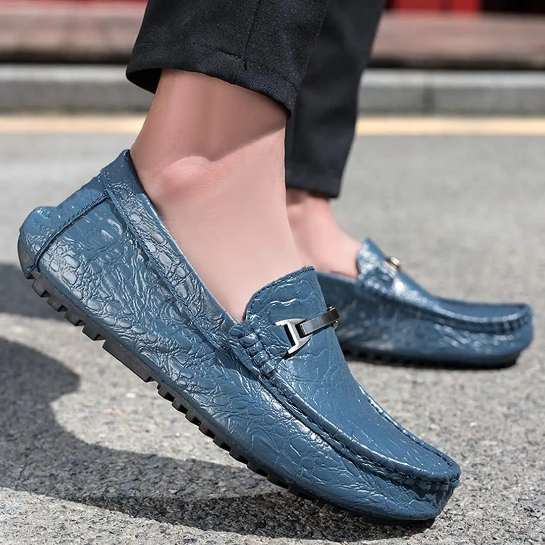 Minishion Mens Penny Loafers Buckle Sanke Driving Shoes 5555#