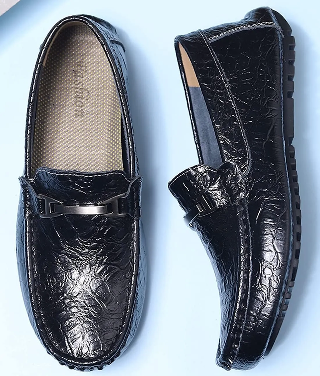 Minishion Mens Penny Loafers Buckle Sanke Driving Shoes 5555#