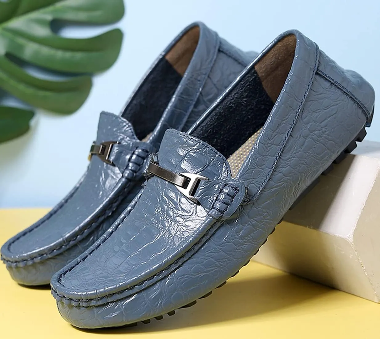 Minishion Mens Penny Loafers Buckle Sanke Driving Shoes 5555#