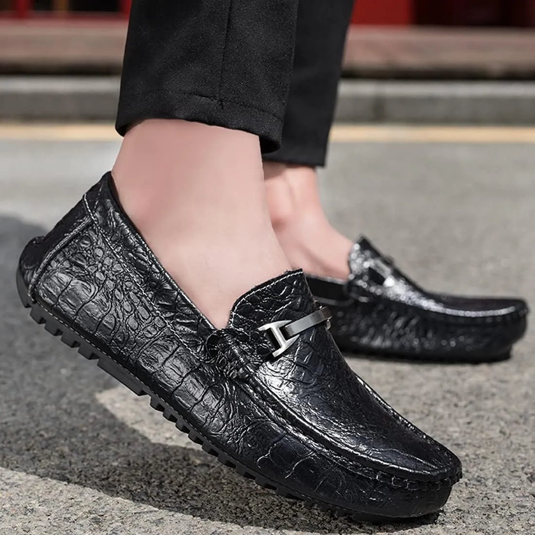 Minishion Mens Penny Loafers Buckle Sanke Driving Shoes 5555#