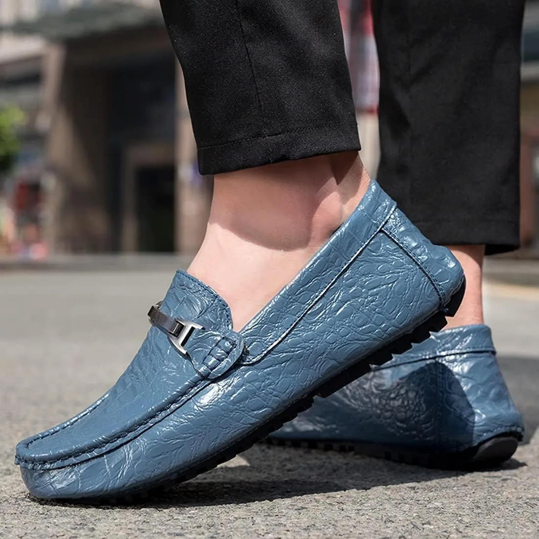 Minishion Mens Penny Loafers Buckle Sanke Driving Shoes 5555#