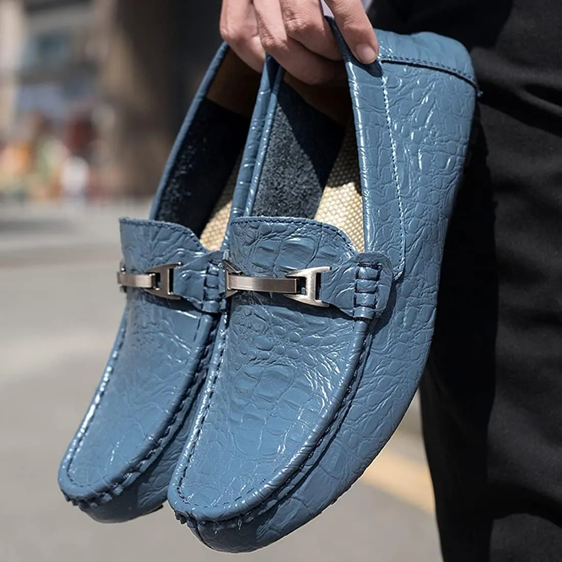 Minishion Mens Penny Loafers Buckle Sanke Driving Shoes 5555#