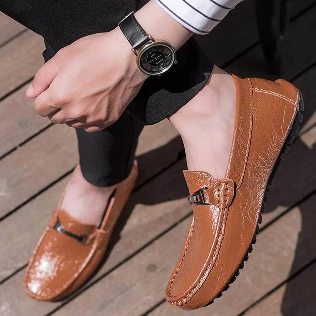Minishion Mens Penny Loafers Buckle Sanke Driving Shoes 5555#