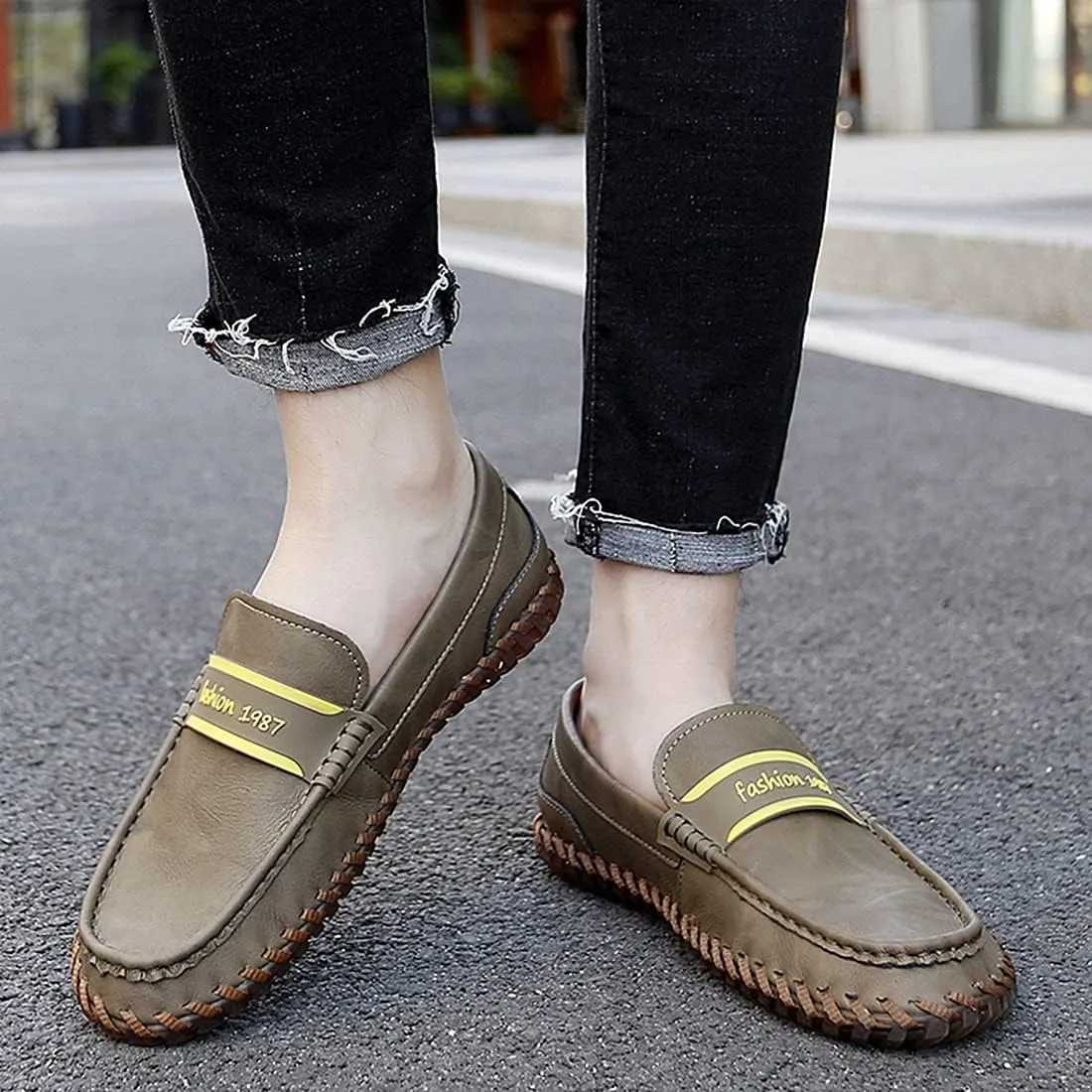 Minishion Mens Penny Slip ons Stiched Casual Comfortable Loafers Driving Shoes