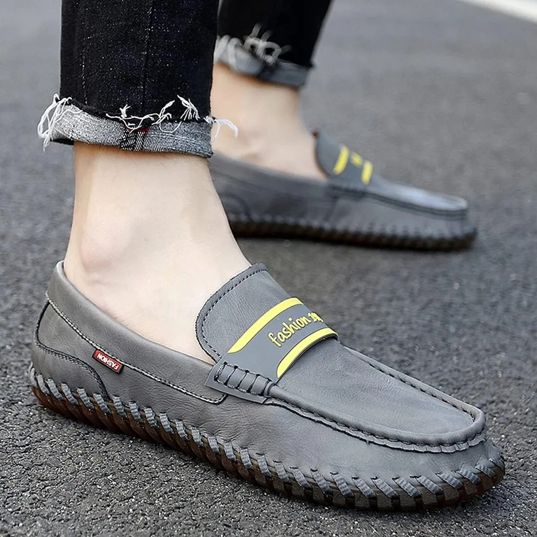 Minishion Mens Penny Slip ons Stiched Casual Comfortable Loafers Driving Shoes