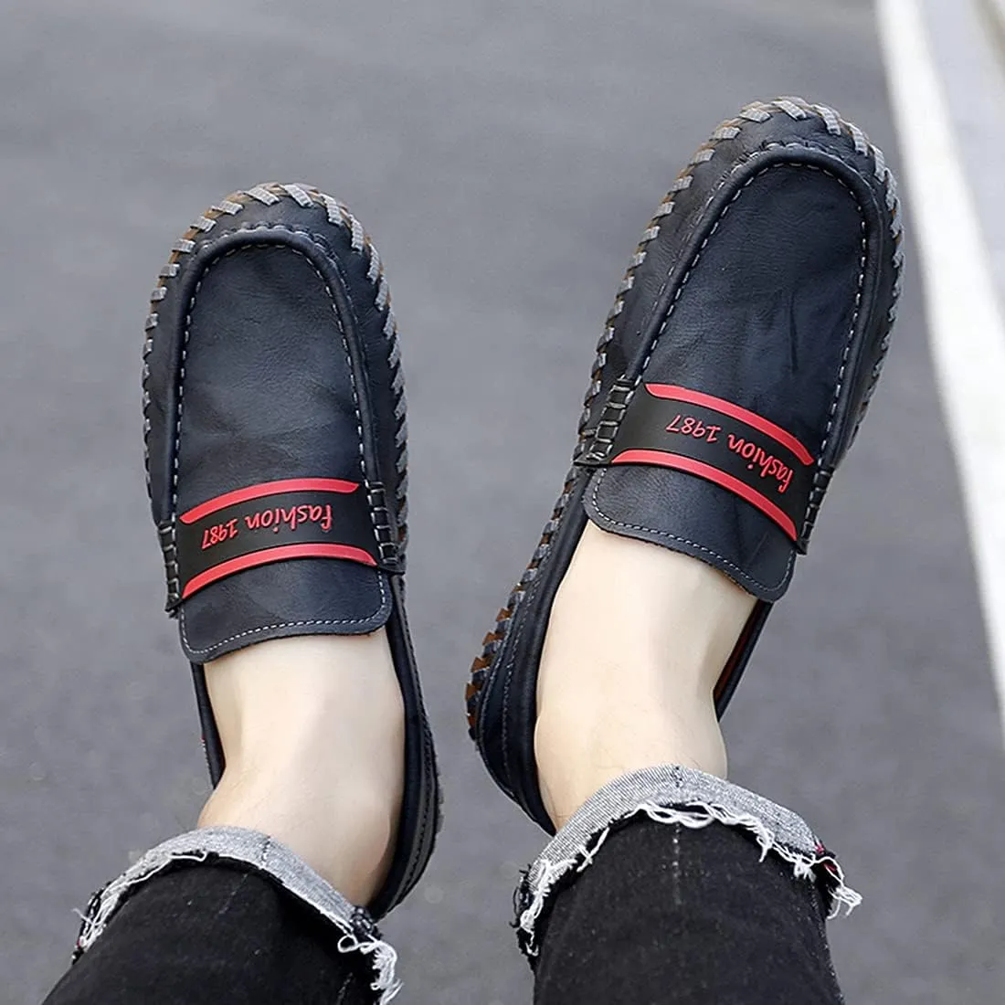 Minishion Mens Penny Slip ons Stiched Casual Comfortable Loafers Driving Shoes