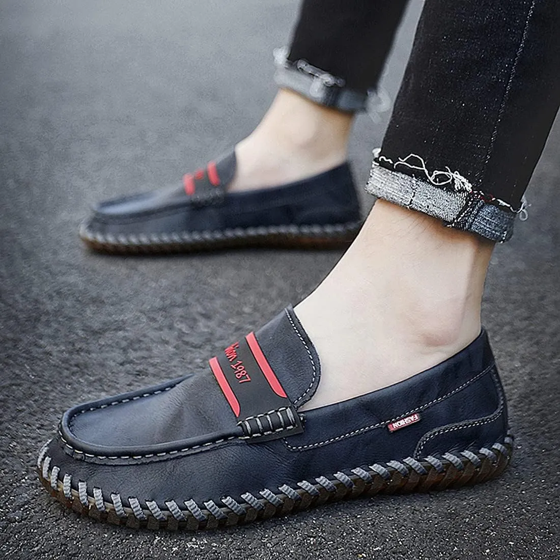 Minishion Mens Penny Slip ons Stiched Casual Comfortable Loafers Driving Shoes