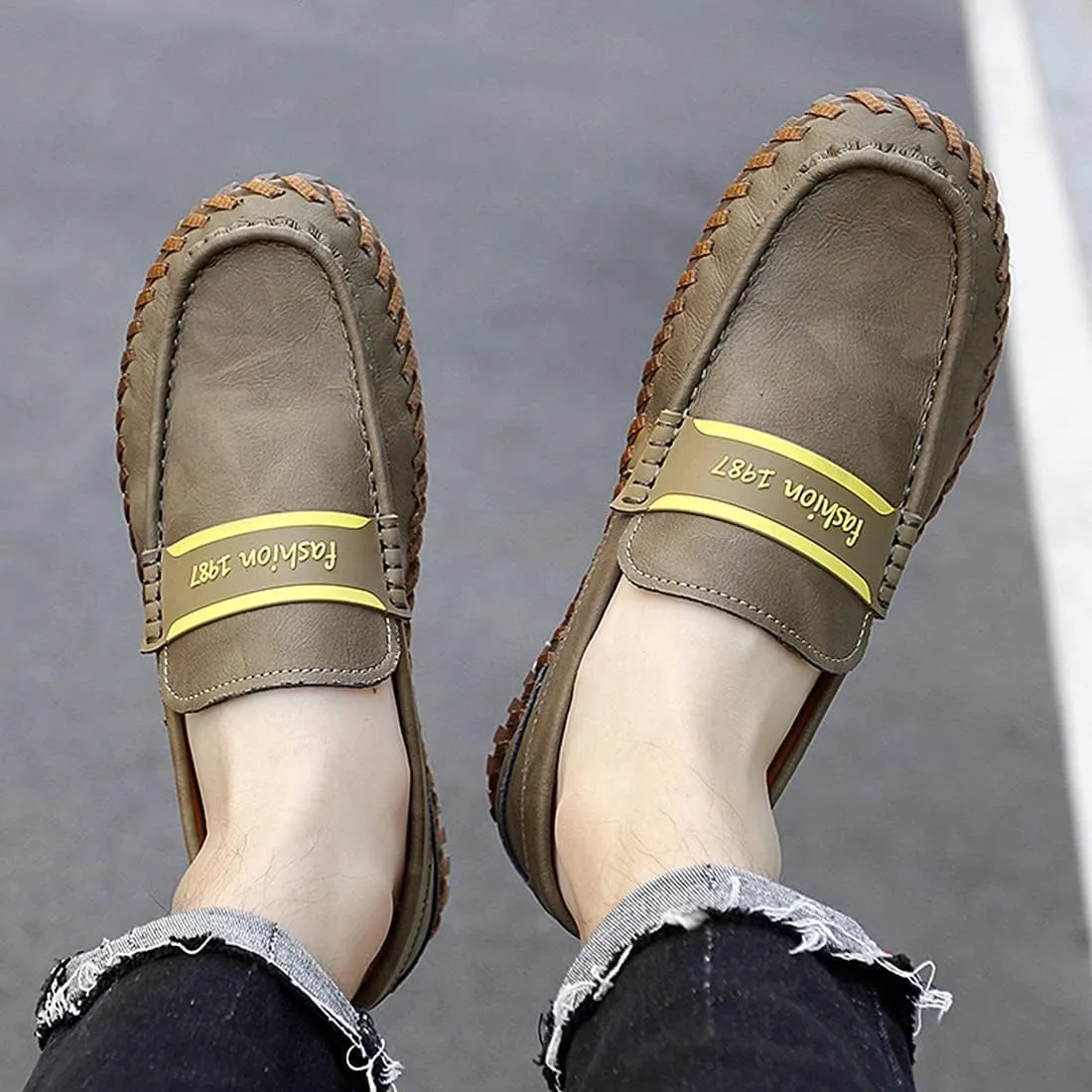 Minishion Mens Penny Slip ons Stiched Casual Comfortable Loafers Driving Shoes