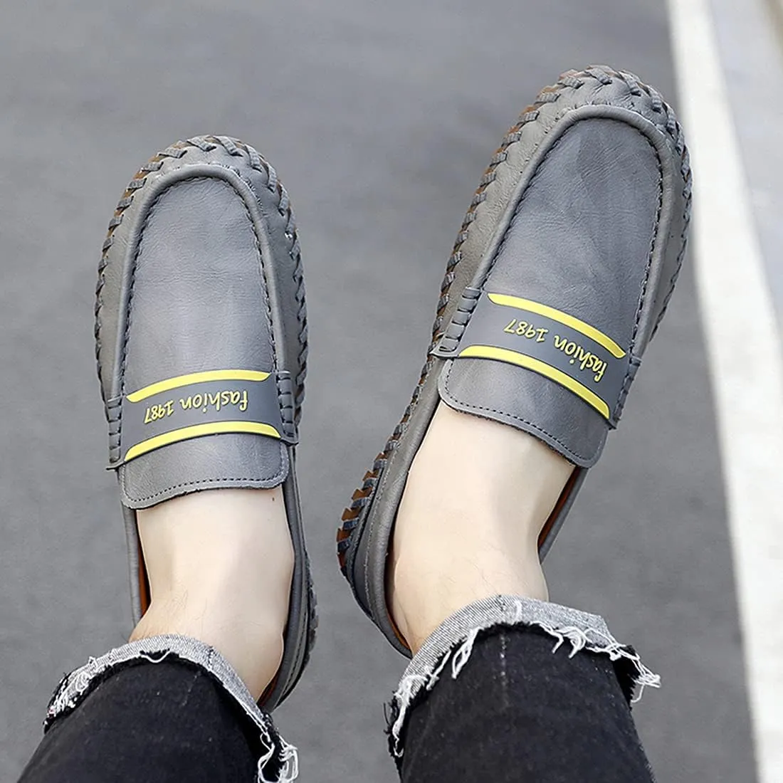 Minishion Mens Penny Slip ons Stiched Casual Comfortable Loafers Driving Shoes