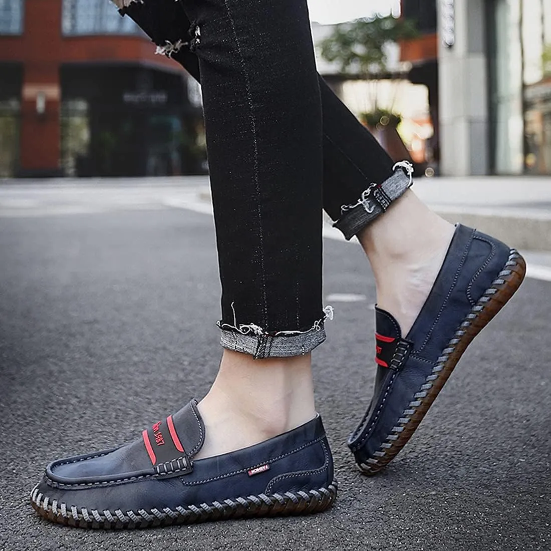 Minishion Mens Penny Slip ons Stiched Casual Comfortable Loafers Driving Shoes