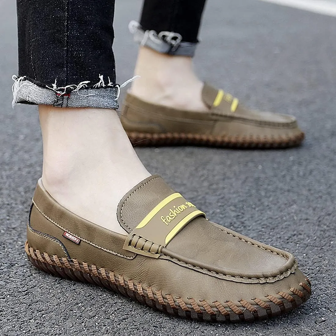 Minishion Mens Penny Slip ons Stiched Casual Comfortable Loafers Driving Shoes