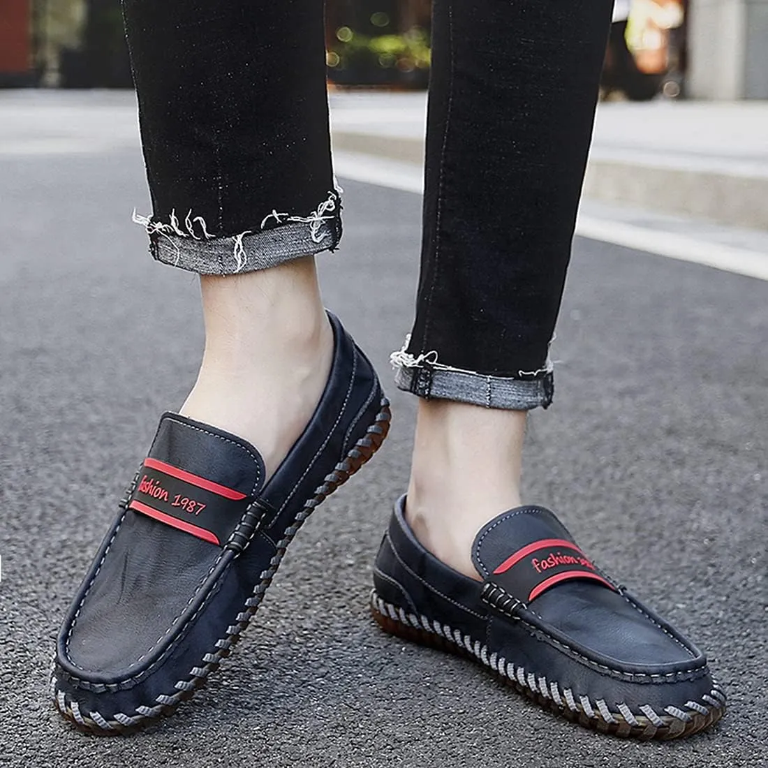 Minishion Mens Penny Slip ons Stiched Casual Comfortable Loafers Driving Shoes