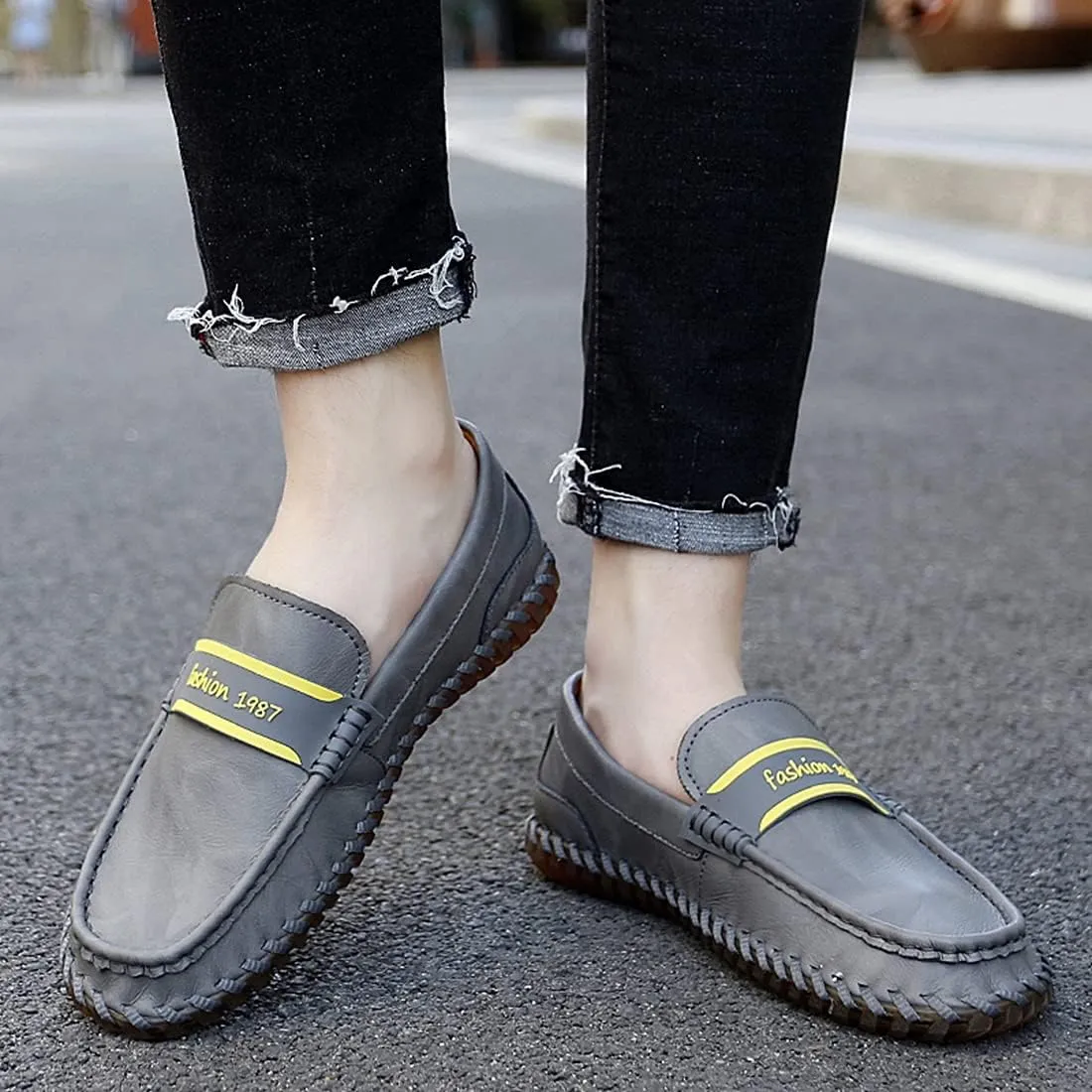 Minishion Mens Penny Slip ons Stiched Casual Comfortable Loafers Driving Shoes