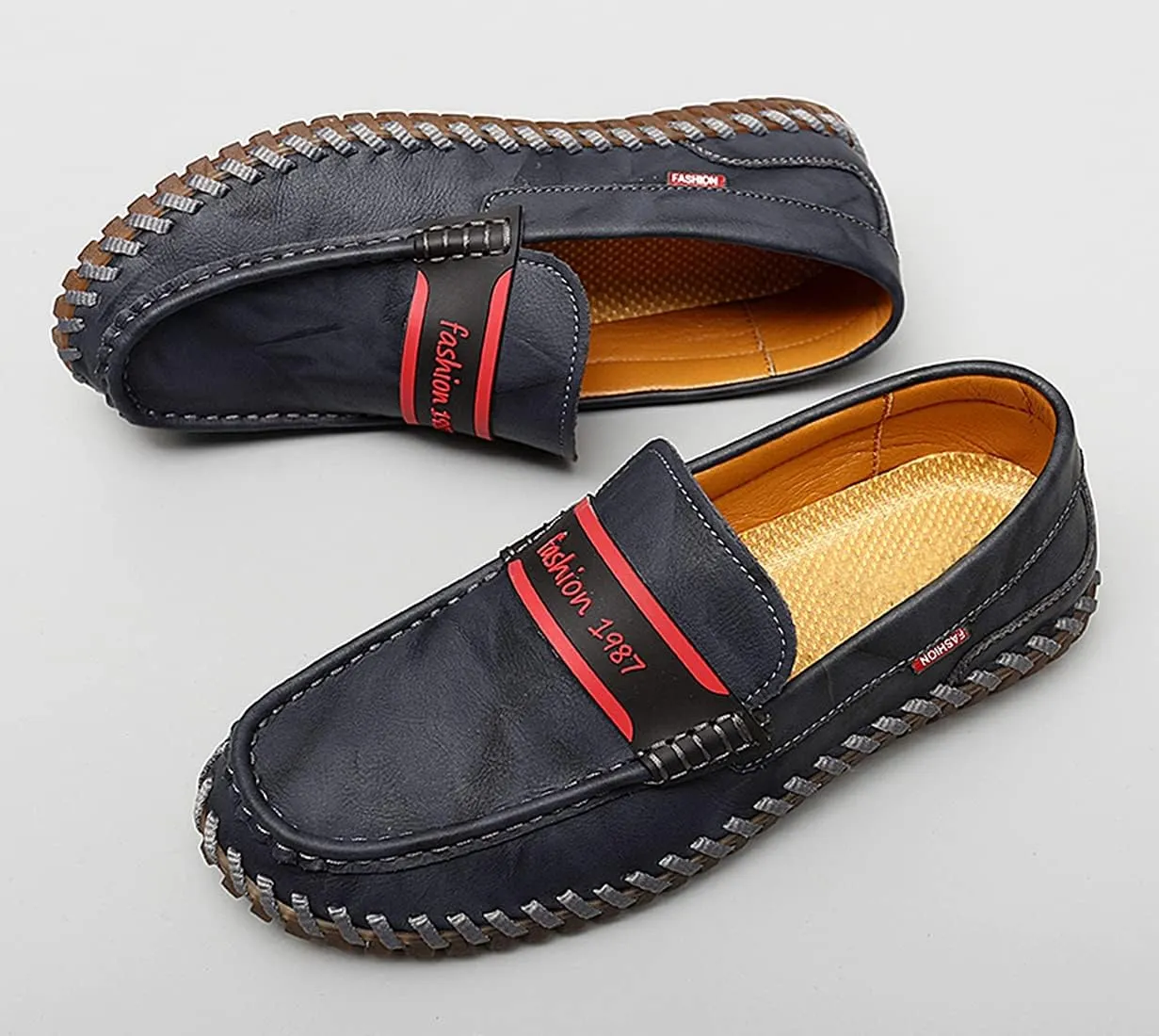 Minishion Mens Penny Slip ons Stiched Casual Comfortable Loafers Driving Shoes