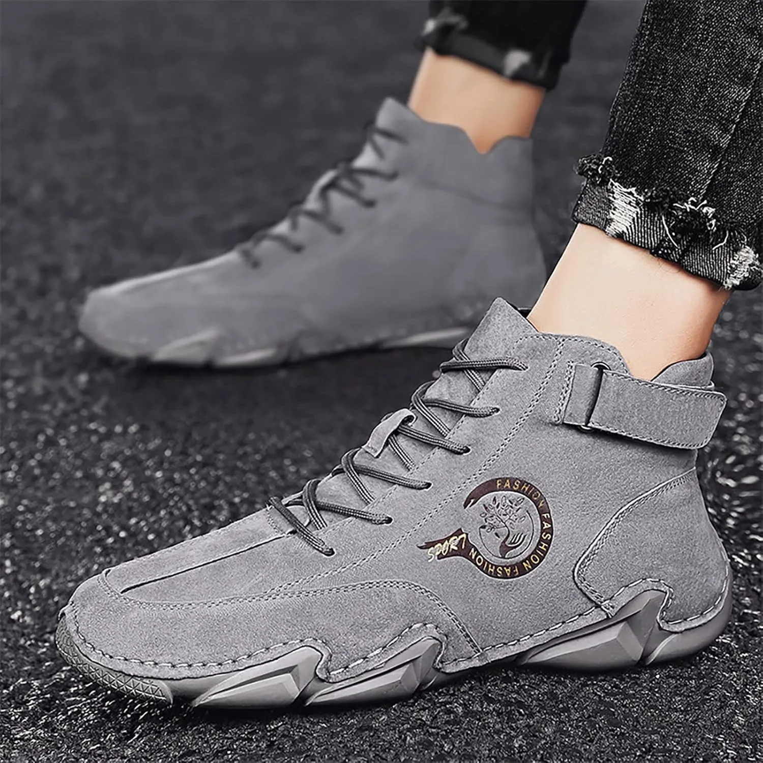 New Spring and Men's Leather Shoes Korean High Top Short Boots Shoe Men's Sneaker